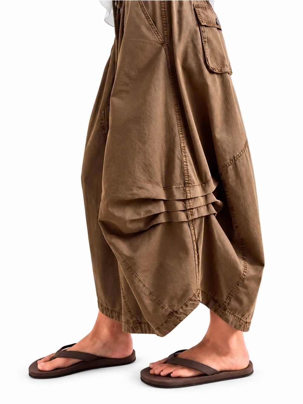 Free People Poplin Willow Pull-On Balloon Brown Midi-Skirt